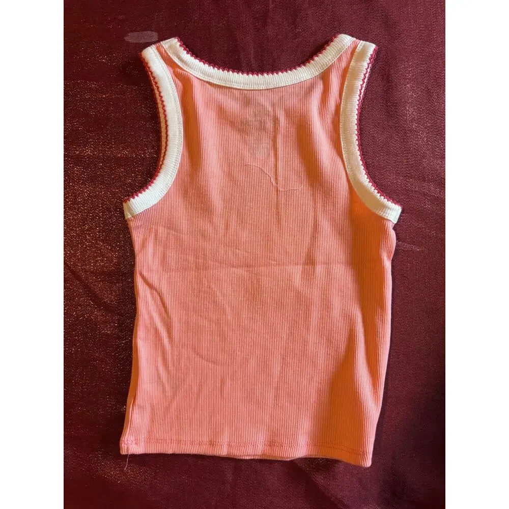 Disney Princess Tank Top Girls S 6/7 Moana Graphic Pink Ribbed Sleeveless Cute